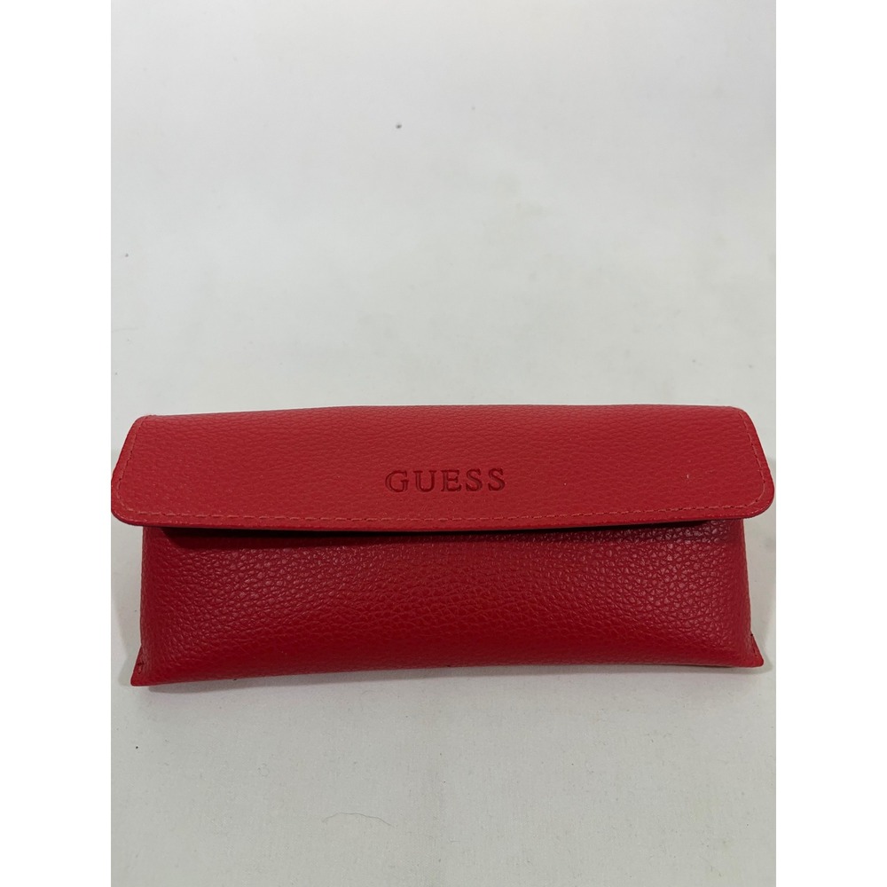 Guess Red‎ Faux Leather Eyeglass Case Pouch Velvet Magnetic Snap Gold Closure